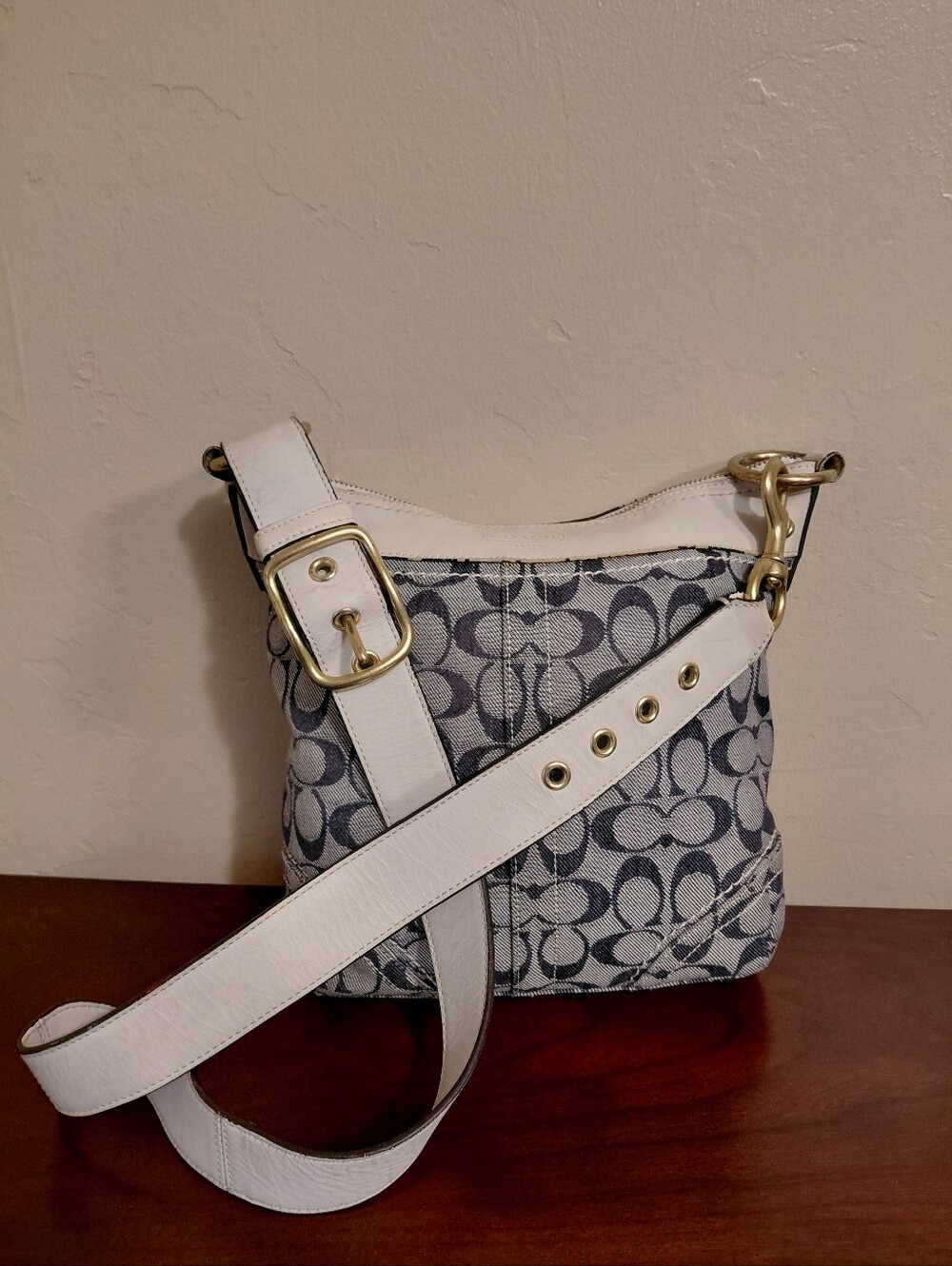 Coach Legacy Signature Blue Denim & White Leather Duffle Bag #10403